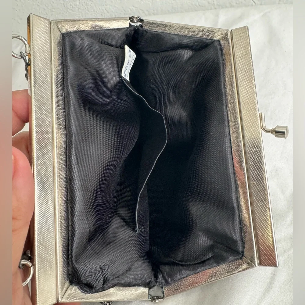 Vintage Fancy Mini Purse Beaded Clutch Black Silver 60's 70's